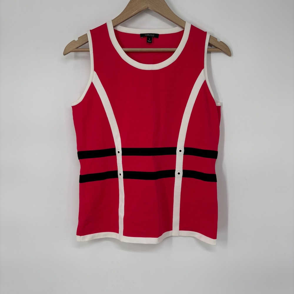 Carlisle Colorblock Knit Tank Top Hot Pink Sleeveless Grommet Detail Smallk